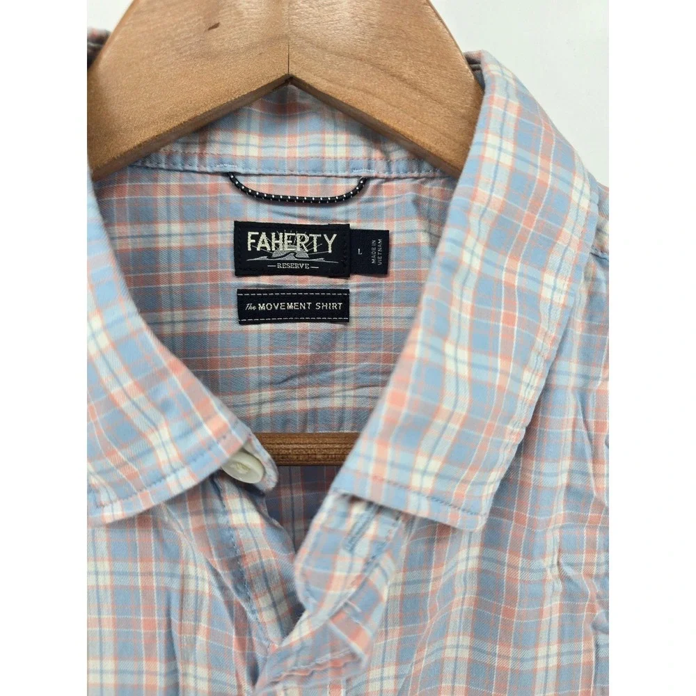 Faherty Movement Shirt Mens Large Blue Orange Plaid Stretch Button Down MWC0082